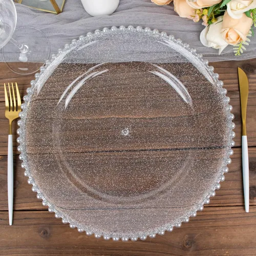 Miniatura 45 de Efavormart - Paquete de 10 platos de postre de plástico transparente rubor con borde de cuentas, platos redondos desechables para ensalada, 8