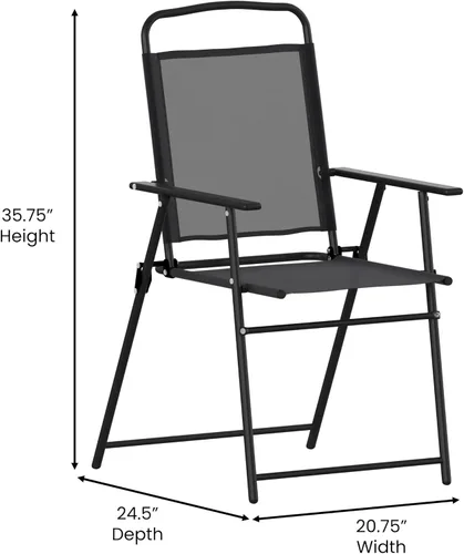 Miniatura 2 de BizChair Sillas plegables para patio, sillas de césped de textileno para exteriores con reposabrazos, juego de 4, color negro