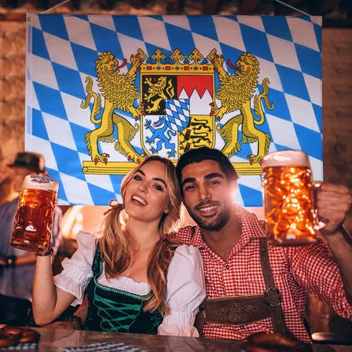 Miniatura 4 de AhfuLife Bandera de Oktoberfest de 3 x 5 pies para decoraciones de Oktoberfest, 1 pieza bandera alemana bávara - doble cara con ojales de latón