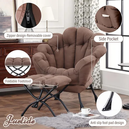 Miniatura 8 de Furlide - Silla perezosa con otomana, silla de lectura moderna floral con reposapiés plegable, sillas de acento para salón, cómodas sillas grandes