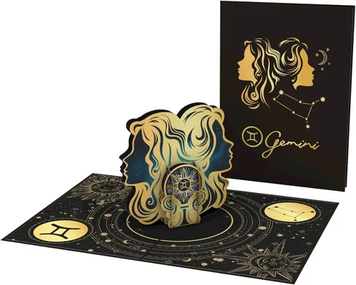 Miniatura 6 de iGifts And Cards Tarjeta emergente de cumpleaños del zodiaco Géminis, felicitación del horóscopo 3D con tarjeta de notas y sobre, constelación