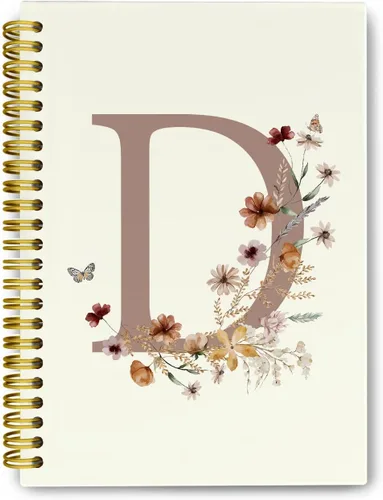 Miniatura 6 de Cuadernos de diario personalizados con letra inicial floral A, cuadernos vintage femeninos de tapa dura en espiral para la escuela, regalos