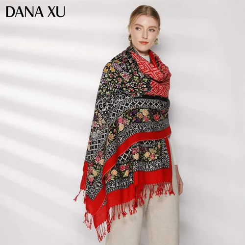 Miniatura 8 de DANA XU Lujosa bufanda de cachemira floral de gran tamaño, 100% de lana pura, extra grande, cálida, chal y envoltura para mujer