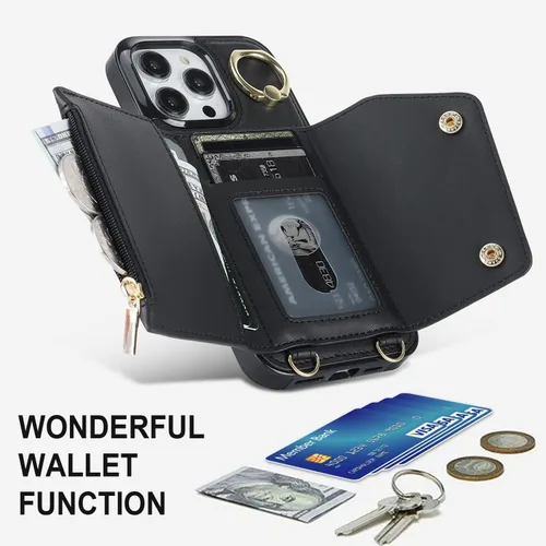 Miniatura 7 de LUVI Funda para iPhone 11 Pro Max con correa para el cuello, correa cruzada, correa de muñeca, funda protectora con ranura para tarjeta de crédito
