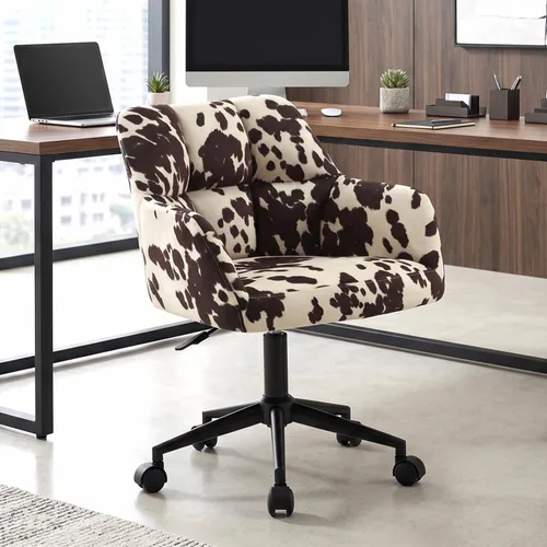 Miniatura 12 de HNY Silla de escritorio moderna de piel sintética, altura ajustable, cómoda silla giratoria de maquillaje con ruedas para sala de estar, computadora