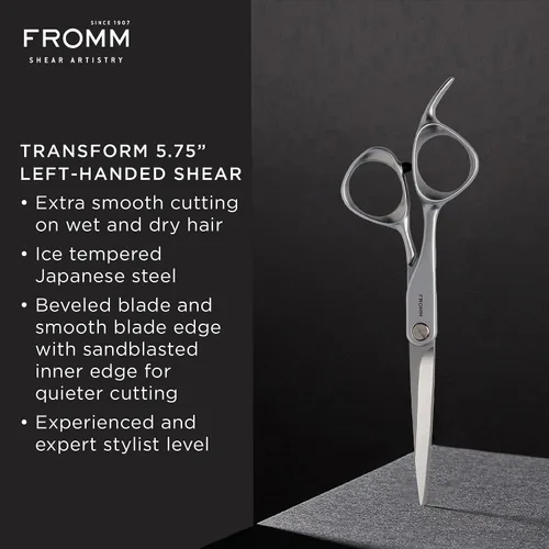 Miniatura 2 de Fromm Tijeras de corte de pelo extra suaves para mano izquierda de 5.75 pulgadas en húmedo y seco en plata mate tijeras de acero japonés con hoja