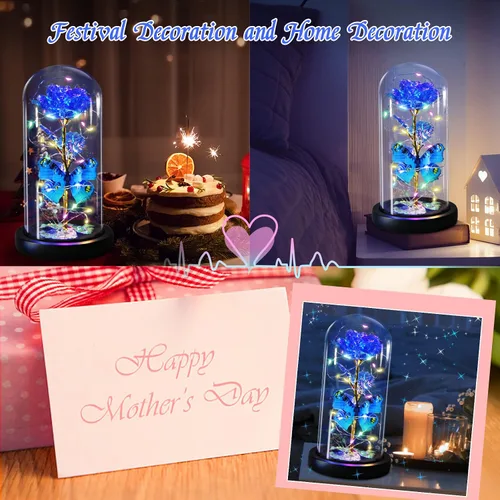 Miniatura 4 de Beauty and The Beast Regalos de Rosa para Mujeres, Rosa de Luz Eterna en Cúpula de Cristal, Regalos de Flor Rosa del Día de la Madre para Mamá Azul