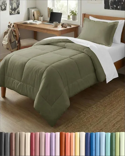Miniatura 22 de Juego de edredón individual – Juego de ropa de cama en una bolsa de 5 piezas tamaño Queen – Edredón alternativo al plumón, sábana encimera, sábana