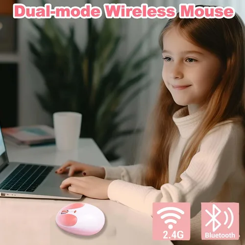 Miniatura 2 de Ratón Bluetooth inalámbrico, bonito diseño de orejas de conejo, doble modo recargable, silencioso, portátil, ergonómico, 1600 DPI, kawaii cómodo