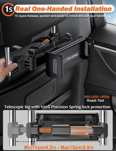 Miniatura 2 de Tryone Soporte para tablet para reposacabezas de automóvil, soporte elástico para tabletas para asiento trasero para niños, soportes de asiento