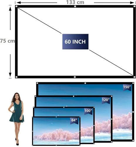 Miniatura 2 de Pantalla de proyector portátil para interiores y exteriores, 16:9/plegable/antiarrugas, 1.1 ganancia/visión de 160°/lavable con ganchos para uñas