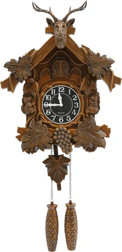 Miniatura 10 de TFCFL Reloj de pared de cuernos, movimiento de cuarzo silencioso, funciona con pilas, reloj de pared con péndulo y carillón de pájaro de cuco
