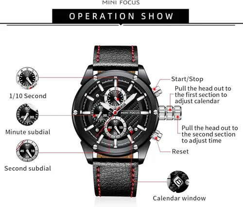 Miniatura 4 de MF MINI FOCUS Relojes de cuero para hombre, clásico, a la moda, casual, de lujo, impermeable, con calendario luminoso