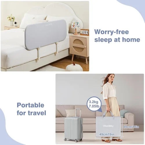 Miniatura 5 de Ciilee Baby Barandas de cama para niños pequeños, barandas de protección para camas de niños, barandillas laterales plegables para camas