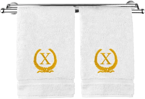 Miniatura 148 de Toalla de mano con monograma, regalo personalizado, 16 x 30 pulgadas, diseño de corona dorada bordada con letra blanca en toalla negra, extra