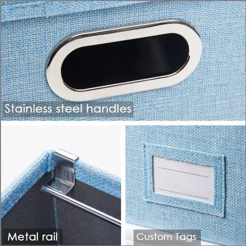 Miniatura 4 de PRANDOM Caja Organizadora de Archivos - Juego de 1 Caja de Almacenamiento Plegable Decorativa de Lino para Archivos Colgantes con Tapas para Azul