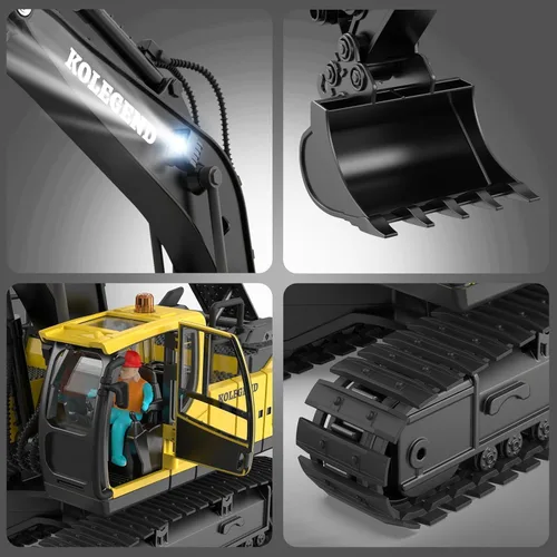 Miniatura 4 de kolegend Excavadora de juguete con control remoto para niños, 2 baterías, excavadora de control remoto a escala 1/20 con pala de aleación, cabina
