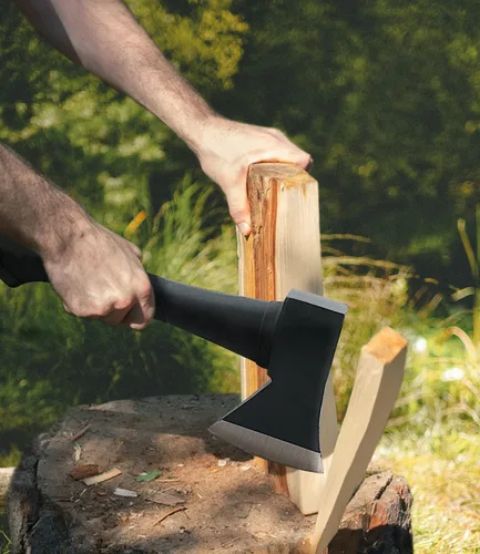 Miniatura 4 de Hachas de lanzamiento y Tomahawks, hacha de campamento de 11.2 pulgadas, mango de acero al carbono y fibra de vidrio, con antideslizante y reducción