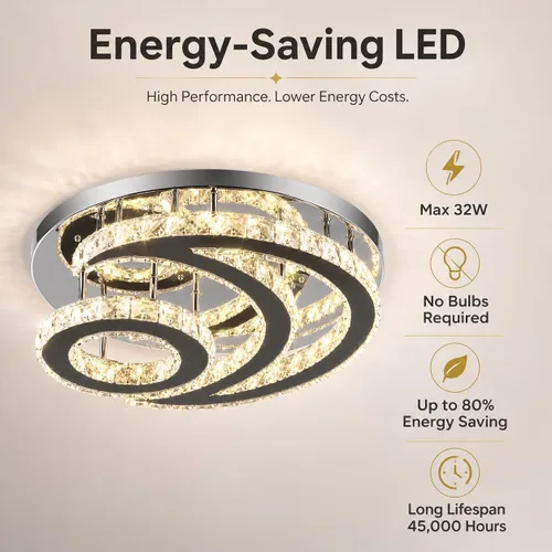 Miniatura 5 de Lámpara de techo LED moderna de 15.7 pulgadas, lámpara de araña de cristal de montaje empotrado, lámpara moderna con forma de luna redonda para sala