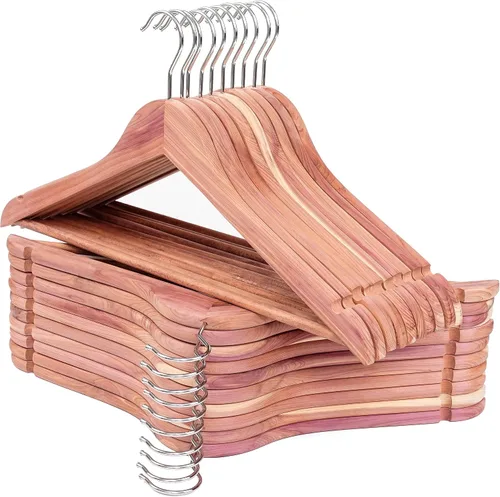 Miniatura 8 de Perchas de madera de cedro rojo americano, perchas de madera para vestidos, muescas de corte suave, gancho flexible de 360°, barra antideslizante