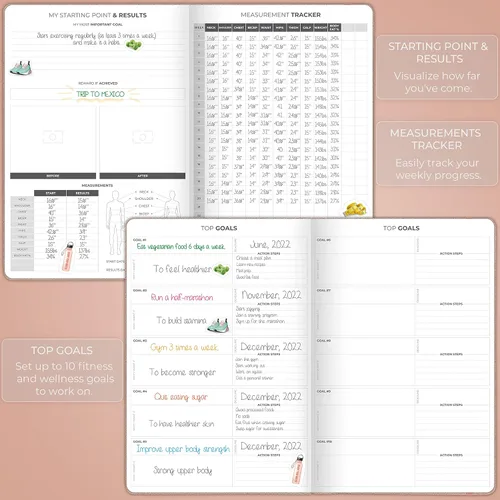 Miniatura 4 de Clever Fox Fitness Journal PRO - Agenda diaria de entrenamiento con planificador de comidas y rastreador de hábitos, libro de registro de ejercicios