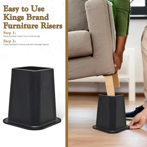 Miniatura 6 de Kings Brand Furniture elevadores de cama de 6 pulgadas - Juego de 4 elevadores de muebles negros resistentes y apilables para almacenamiento debajo