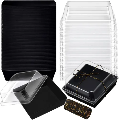 Ctosree 100 cajas de papel para embutidos con tapas transparentes de 4.5 pulgadas, desechables para tartas, postres, cajas de panadería con cuerda