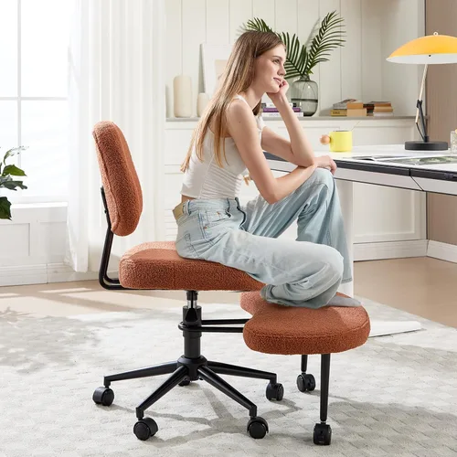 Miniatura 13 de Silla de oficina sin brazos cruzados para sentarse con patas cruzadas, silla de escritorio ergonómica de alta resistencia de 300 libras para TDAH