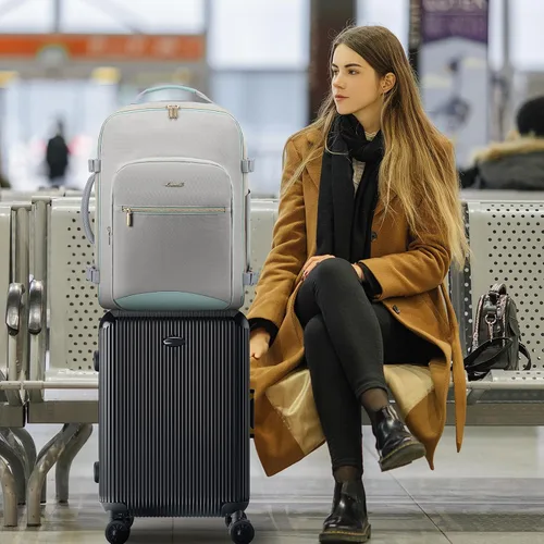 Miniatura 9 de LOVEVOOK Mochila de viaje grande de 40L para mujeres y hombres, mochila de mano aprobada por aerolíneas, Gris- verde, Mochila de viaje
