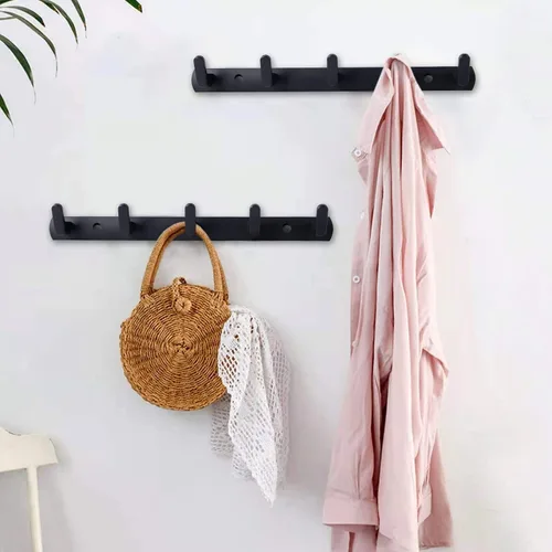 Miniatura 6 de Perchero de pared con 5 ganchos, gancho de pared negro, perchero moderno montado en la pared, gancho para abrigos es adecuado para sala de estar