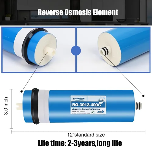 Miniatura 2 de Paquete de 2 elementos de membrana RO de ósmosis inversa universales de 400 GPD, filtro de agua de repuesto de 3.0 x 12 pulgadas, para sistema