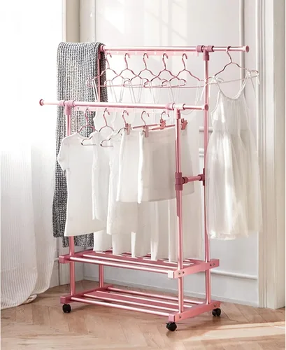 Miniatura 7 de UNNS Perchero plegable de secado de suelo de 3 capas, soporte plegable para ropa de lavandería, ruedas rodantes adecuadas para balcón, lavandería