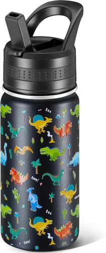 Miniatura 27 de 14 Oz Kids Water Bottle, Stainless Steel Water Bottle with Straws, Leak-Proof, BPA-Free, Insulated Water Bottles for School Boys & Girls Black