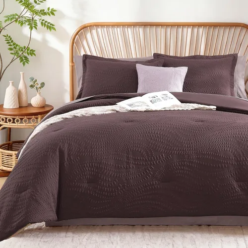 Miniatura 12 de Geniospin Juego de edredón tamaño matrimonial, ropa de cama con textura para todas las estaciones, con edredón, sábanas, fundas de almohada y fundas