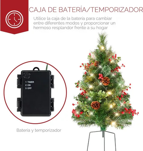 Miniatura 5 de Best Choice Products Juego de 2 árboles de Navidad de 24.5 pulgadas, funciona con pilas, decoración navideña preiluminada con luces LED, bayas