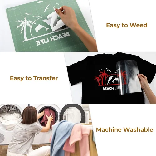 Miniatura 4 de HTVRONT Vinilo de transferencia de calor, 18 paquetes de vinilo para planchar para camisetas, 12 x 10 pulgadas, vinilo HTV fácil de cortar, Negro