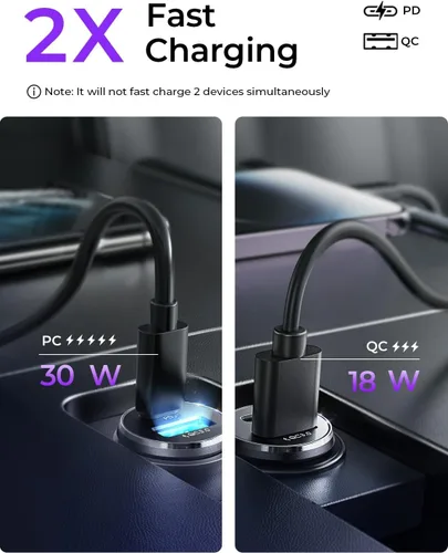 Miniatura 4 de LISEN Cargador de Coche USB C [2 Pack] [Mini y Metal] Cargador USB para Encendedor de Cigarrillos Carga Rápida [PD QC 3.0] Cargador de Teléfono