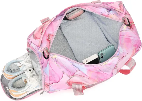 Miniatura 8 de BLUBOON Bolsa de lona para niñas y niños, bonita bolsa de gimnasio con compartimento para zapatos y separación húmeda, bolsa de viaje deportiva