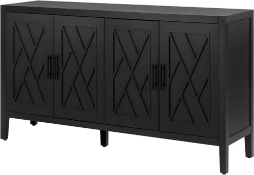 Miniatura 5 de LUMISOL Aparador de buffet negro vintage, gabinete de almacenamiento americano con estante ajustable, consola de 4 puertas, soporte para TV de hasta