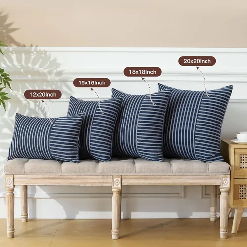 Miniatura 5 de OTOSTAR Fundas de almohada decorativas de granja de 12 x 20 pulgadas, fundas de almohada de retazos a rayas, funda de almohada lumbar, funda