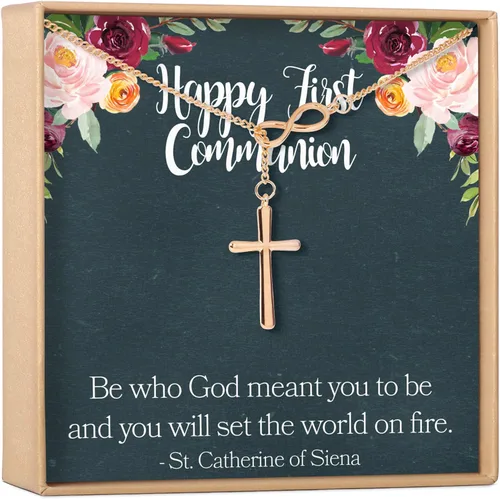 Dear Ava Infinity First Holy Communion Necklace Sympathy Gift For Teen Girls Sterling Silver Modern Jewelry Cross Pendant with Heartfelt Card 1st