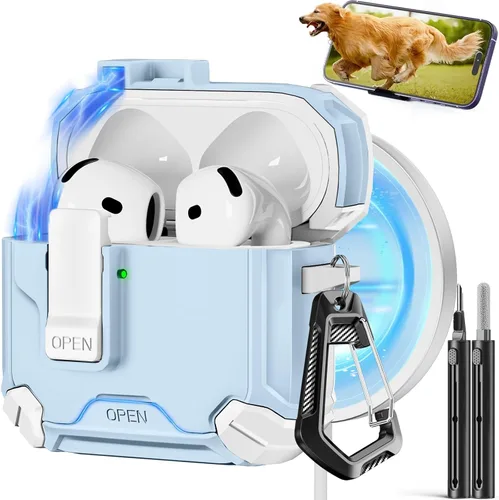Miniatura 57 de Pohgelan - Funda compatible con AirPods Pro 2ª/1ª (azul) Cerradura magnética automática con kit de limpieza, compatible con Magsafe