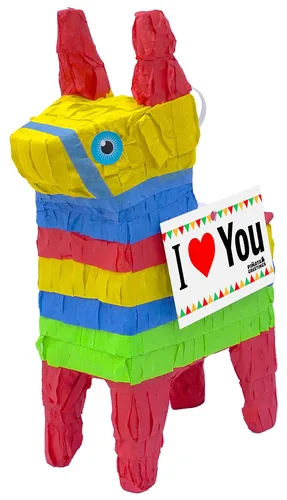 Miniatura 10 de Bonita piñata de burro de 12 pulgadas prerellena con cantidades variadas de caramelos populares y etiqueta de mensaje adjunta para amigos, familia