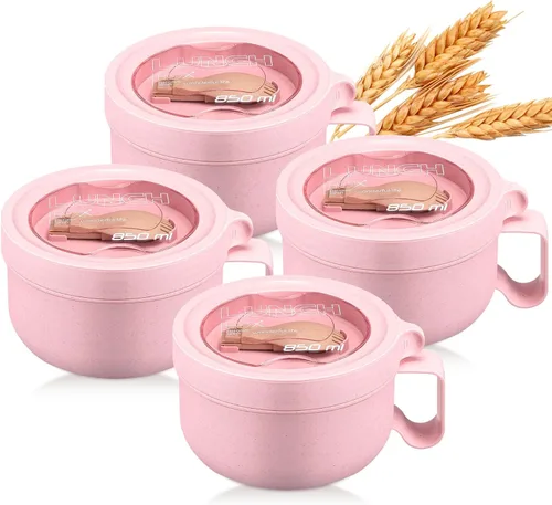 Miniatura 11 de Maxdot 4 piezas de tazón para microondas de ramen, tazones de sopa instantánea aptos para microondas con tapas, tazones grandes de sopa con asas