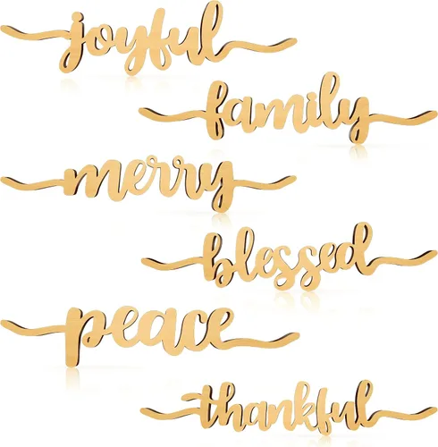 12 piezas de letras de madera para decoración de mesa de Navidad, letreros de madera rústicos con texto "Thankful Blessed Merry Joyful Peace