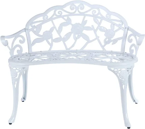 Miniatura 6 de YKSY&YKSY Banco de jardín para patio, banco de parque de metal, muebles de aluminio fundido para exteriores con rosa floral para patio, parque