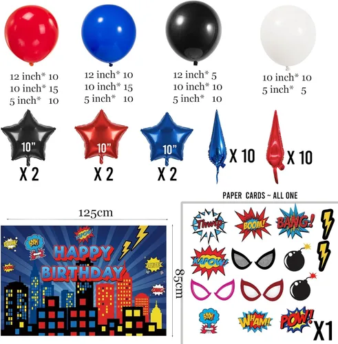 Miniatura 5 de Kit de arco de guirnalda de globos azul rojo negro blanco 140PCS con tarjetas de fondo adhesivas Globos de mylar grandes Starburst para fiesta