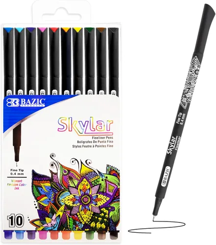 BAZIC PRODUCTS Skylar - Bolígrafo de punta fina (10 colores, 0.016 in), para la escuela, oficina, hogar