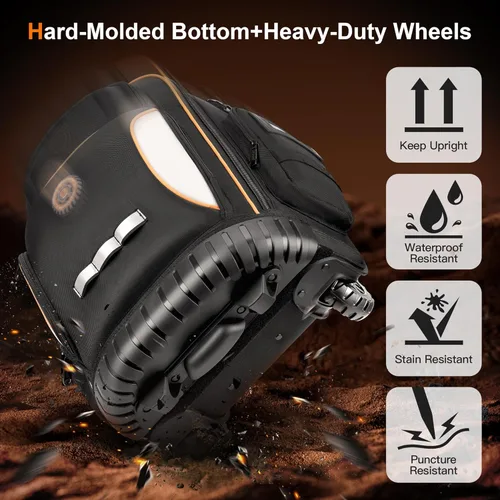 Miniatura 5 de Mochila de herramientas con ruedas, mochila de herramientas rodante para electricistas, bolsa de herramientas resistente con rueda para trabajo