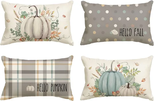 Miniatura 11 de AVOIN colorlife Juego de 4 fundas de almohada de Hello Fall Hello Pumpkin de 16 x 16 pulgadas, cosecha de Acción de Gracias de otoño, decoración